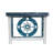 WEATHERED NAVY COMPASS TABLE SET.  1- Rectangle Sofa Table, 1- Rectangle Coffee Table, 2- Square Iron End Tables