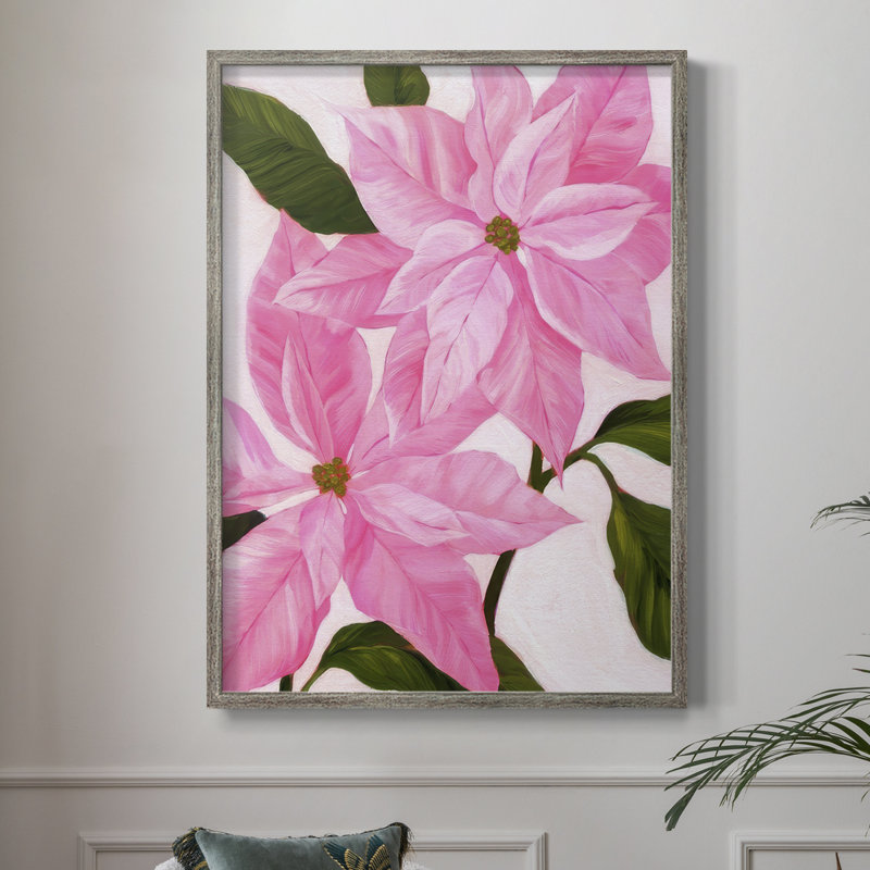 Reproduction encadrée néon rose poinsettias II - bois massif, H 15 po x l 12 po