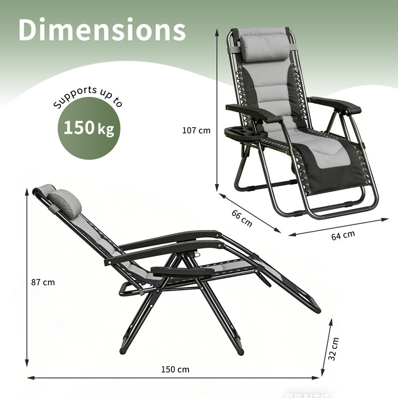 Folding Recliner Chair, Black/Grey