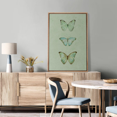 Green Butterfly Artwork Minimalist Rustic Vintage Living Room Framed Canvas Print Wall Art