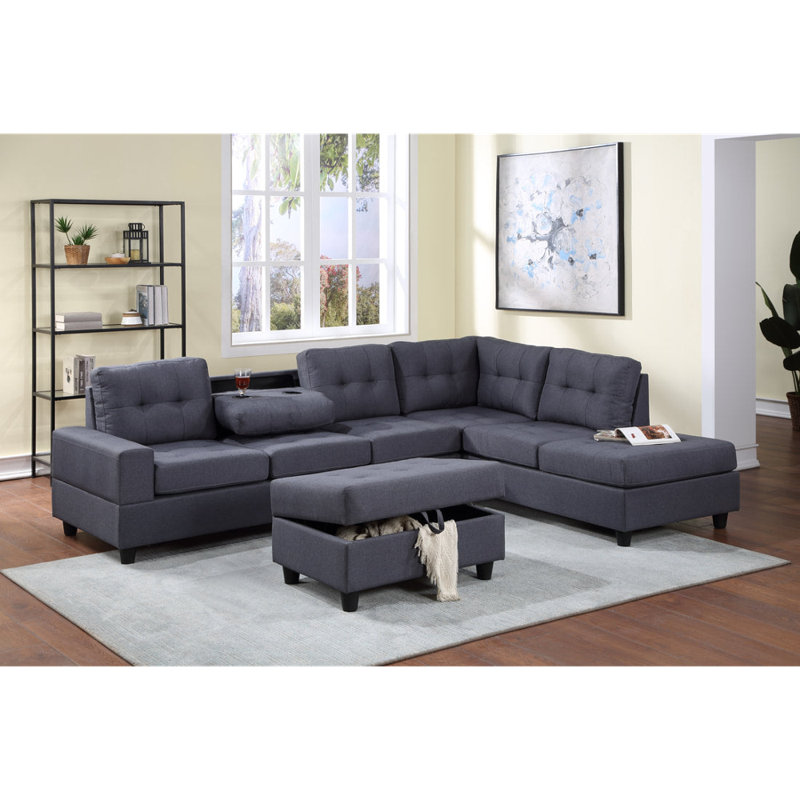 Canapé modulaire rembourré 2 pièces Dzeneta, 100% Linen Grey