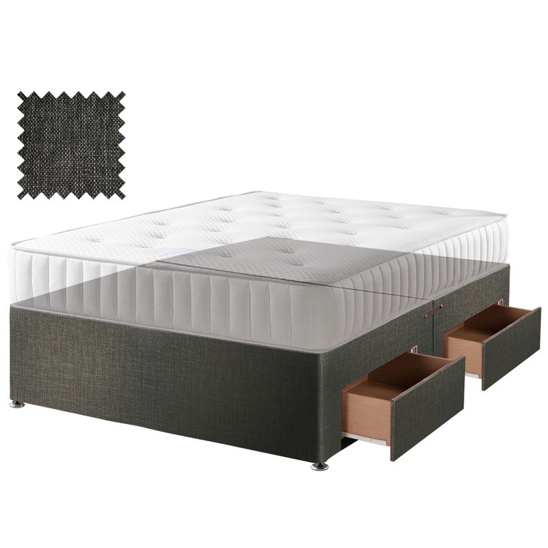Divan Bed Base with options for Drawers - Crib 5 Certified, Small Double (4'), Charcoal, 2