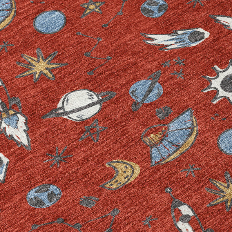 Machine Washable Indoor/Outdoor Chantille ACN2580 Kids Rug, Red, 8' Round