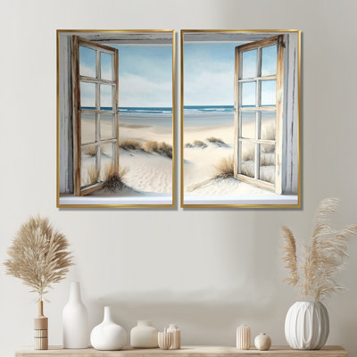 Fenêtre sur la plage II - art mural gris