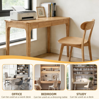Bureau moderne du milieu du siècle en bois massif avec tiroirs et bords lisses – Bureau gain de place idéal pour le bureau, la chambre à coucher, le salon ou le bureau