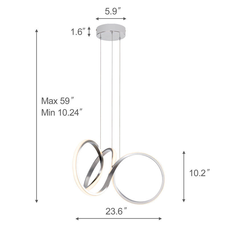 Integrated LED, Ring Ceiling Light, Dimmable Hanging Lamp, Chrome