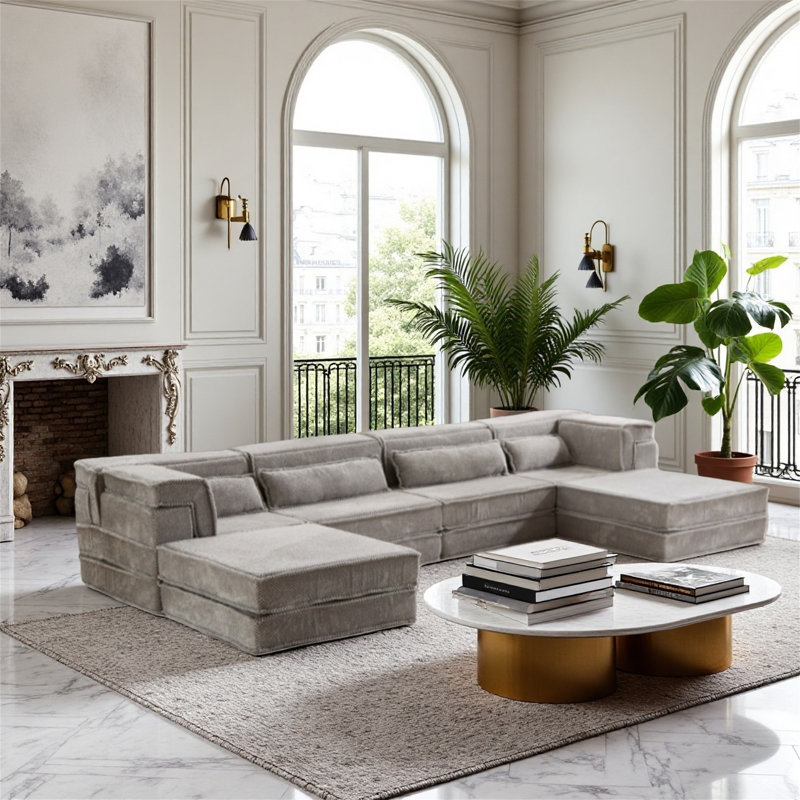 Canapé convertible modulaire avec coussins amovibles, Gris