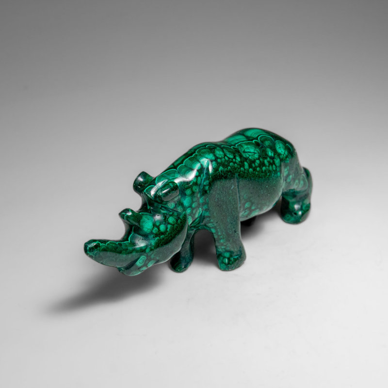 Genuine Polished Malachite Rhino Carving (196.6 Grams)