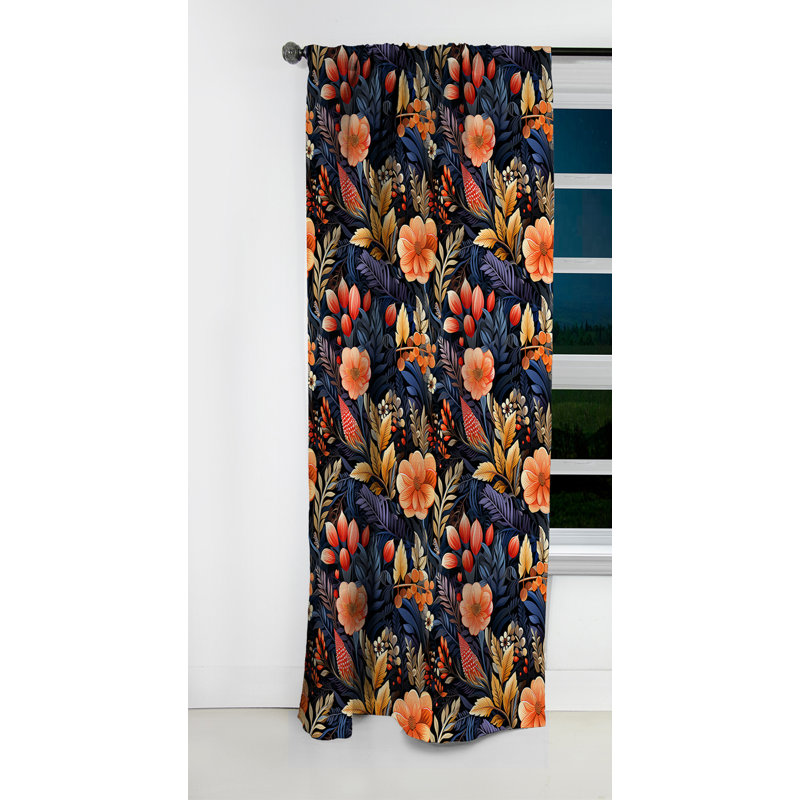 Éclectique bohème floral pêche - Rideau floral - Rideau occultant floral - 1 panneau, L 52 po x L 84 po