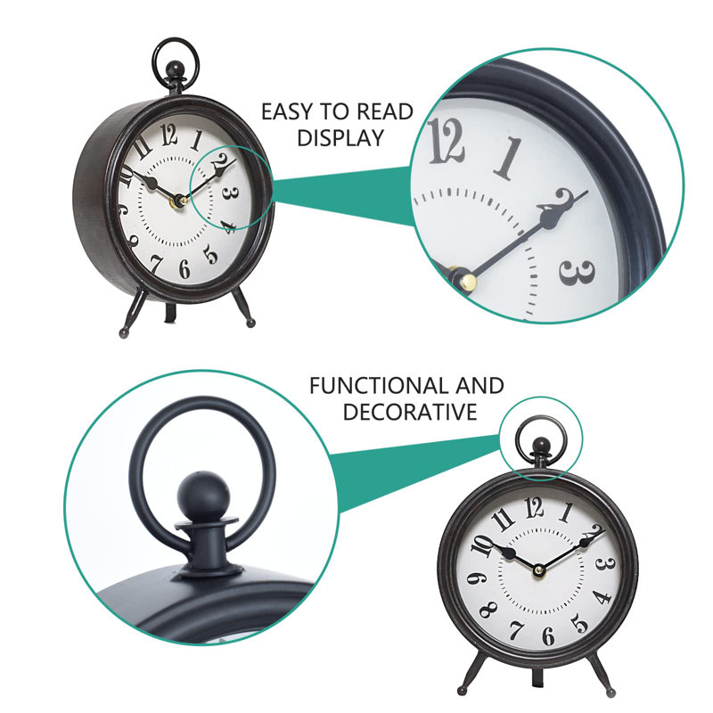 Alcott Hill® Digital Metal Mechanical Tabletop Clock in Black