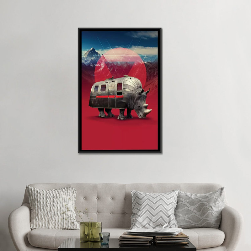 «Rhino» par Ali Gulec - reproduction d'art sur toile tendue, H 26 po x l 18 po x P 1,5 po, Toile avec cadre noir