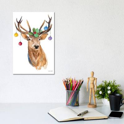 Deer with Holly and Ornaments 1 Piece Wrapped Canvas Wall Art