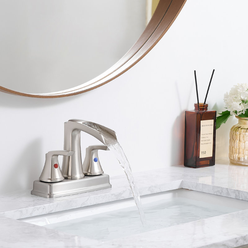 Robinet de lavabo de salle de bain en laiton durable, nickel brossé, conception moderne à deux poignées