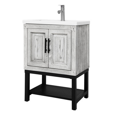 Meuble-lavabo de 24 po avec lavabo en céramique blanc lisse, robinet à un trou et 2 portes pour améliorer l'utilité