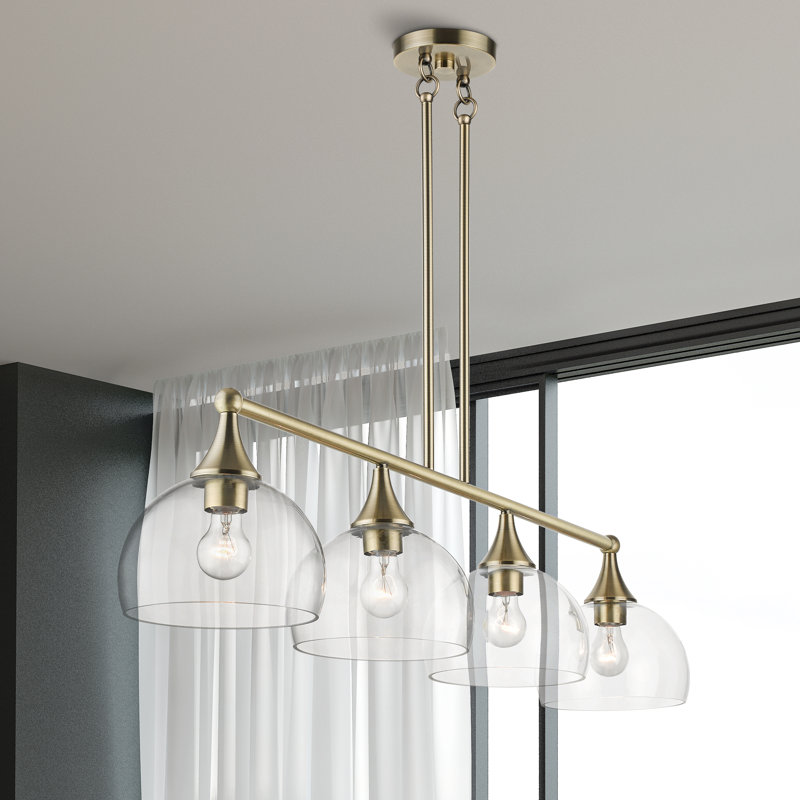 Gorsuch 4 - Light Dimmable Kitchen Island Linear Chandelier, Antique Brass
