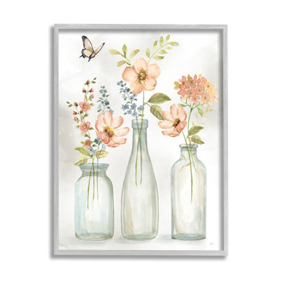 «Pink Blossoms Butterfly Arrangement» par Nan - peinture à cadre flottant sur bois