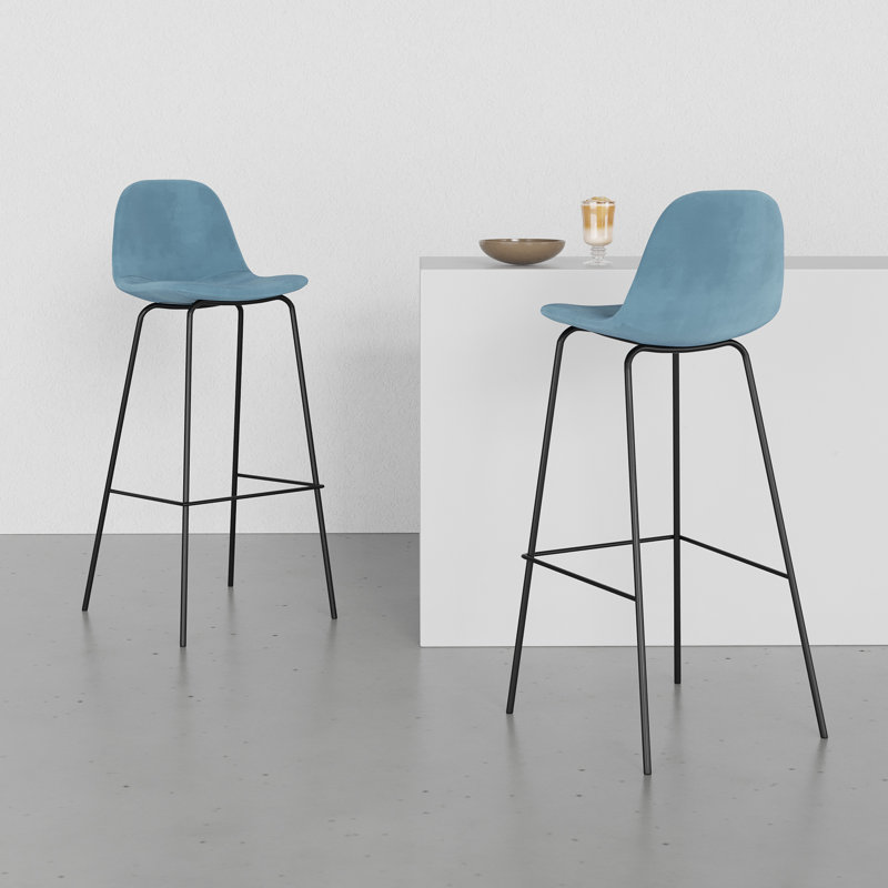 Tabouret de bar et de comptoir Kinlaw, Tabouret de bar (siège d’une hauteur de 30,5 po, Velours performance océan Bella