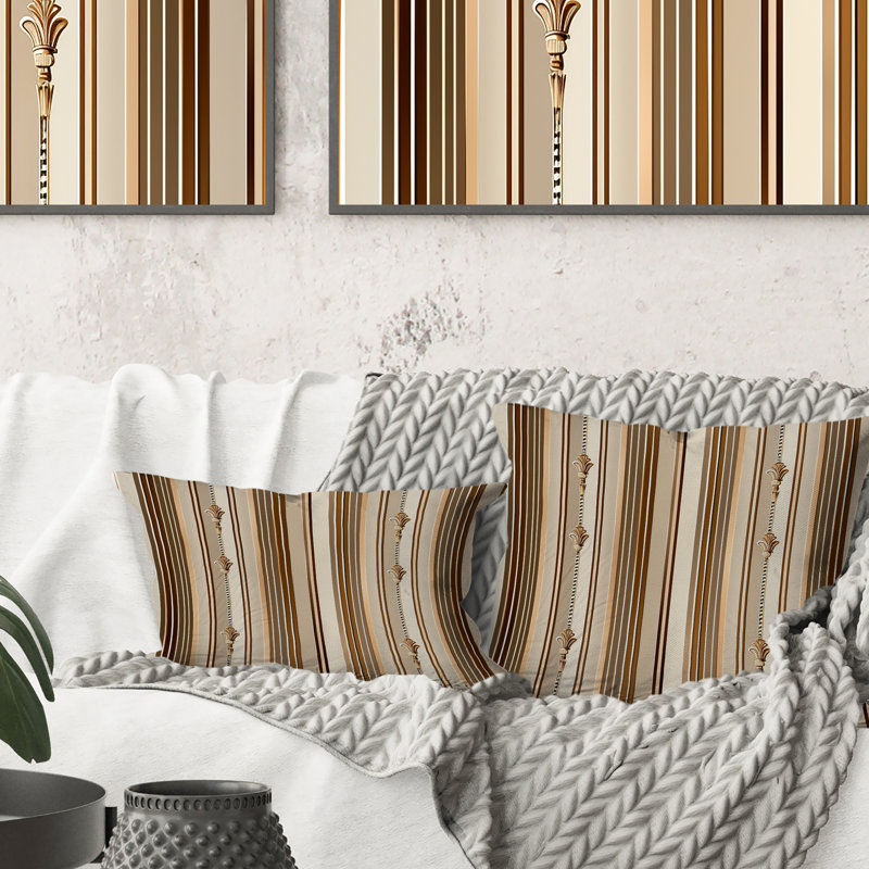 Coussin Glamoureux Pinstripe - Glam, H 16 po x l 16 po, Brun / Beige