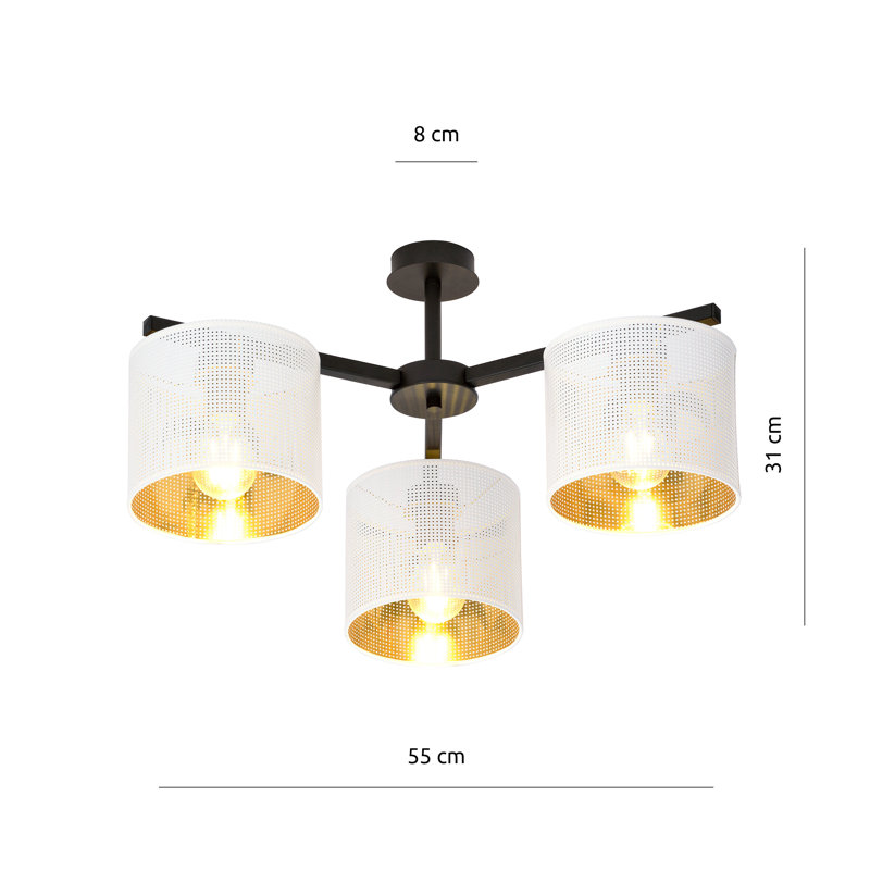 Seppo Flush Mount, White/Gold, 18cm H x 45cm W x 11cm D