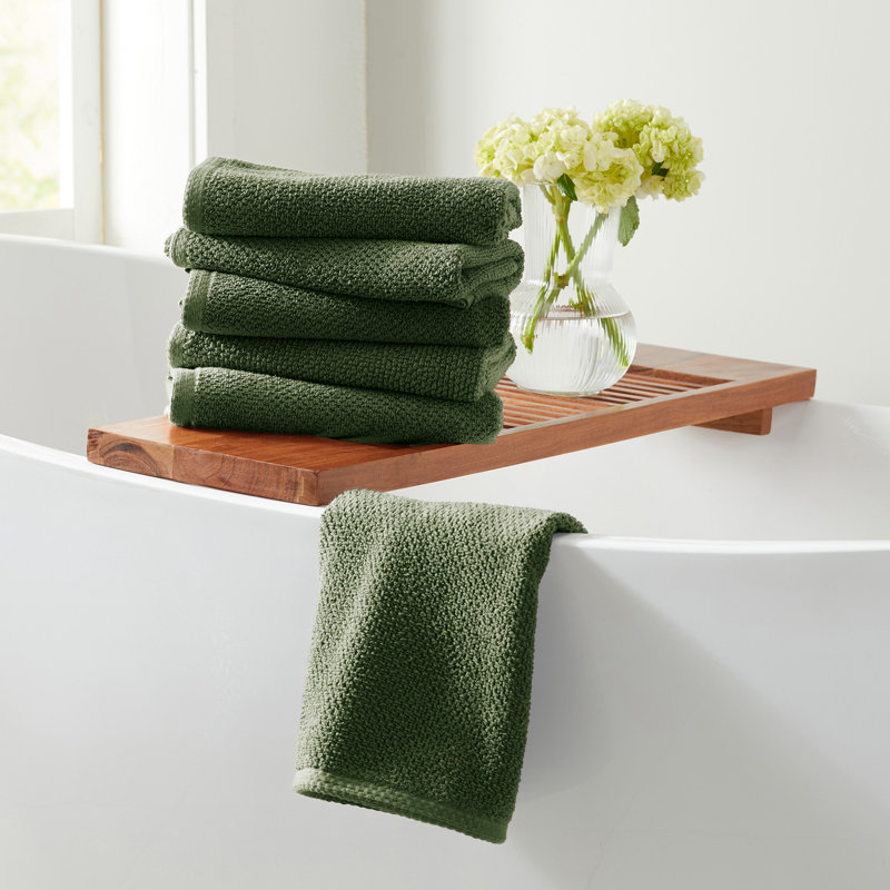 100% Cotton Textured Bath Sheet, Forest Green, Hand Towel - 6 Pack