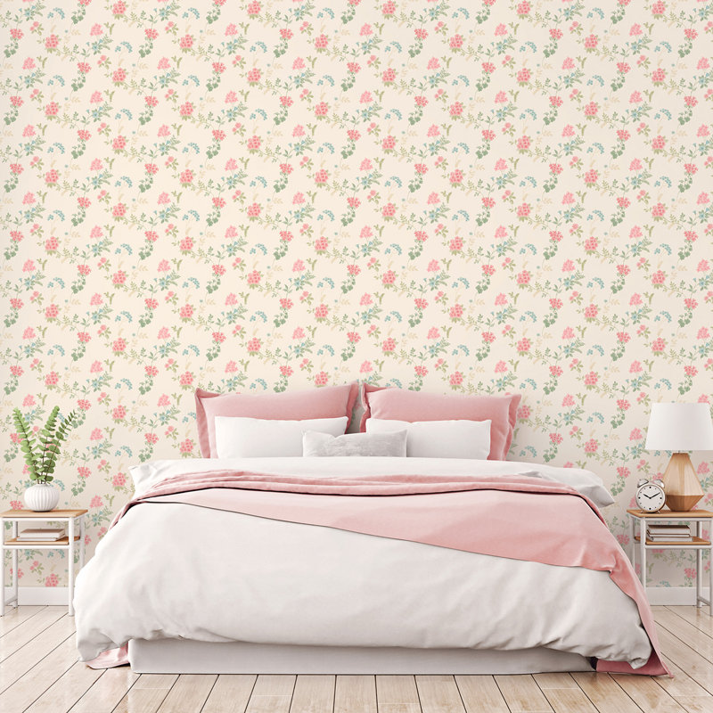 Garretson 1000cm x 52.8cm Satin Wallpaper Roll, Pink/Beige