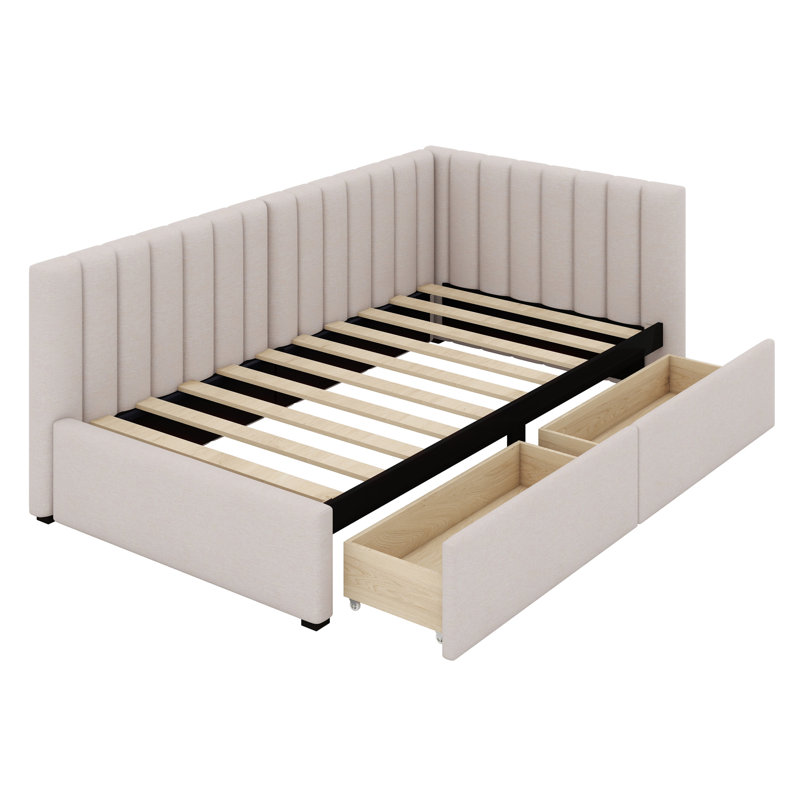 Lit de rangement rembourré Ninette, Beige