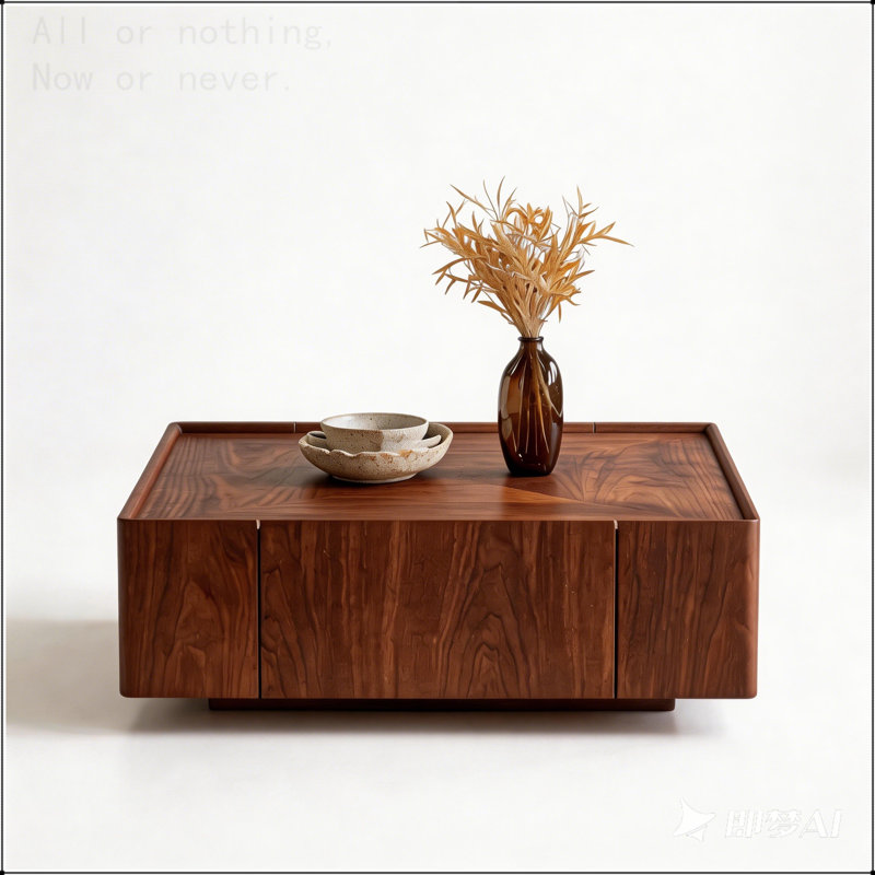 Square Walnut Coffee Table with Two Storage Drawers