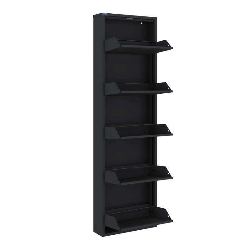 Antibacterial 5 Tier Metal Shoe Cabinet Without Holes, Dark Gray
