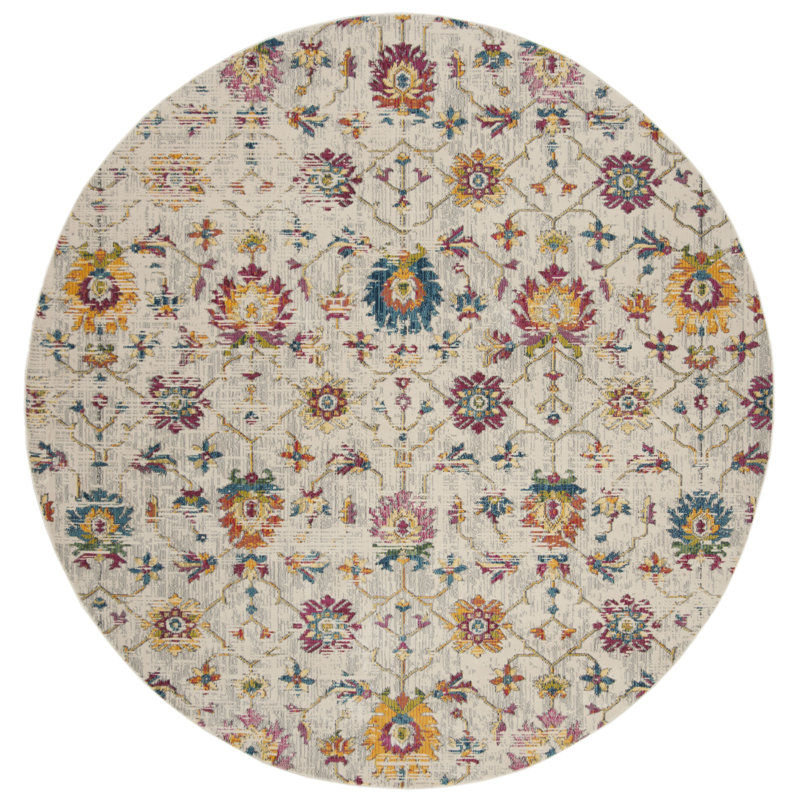 Tabinowski 100 Performance Floral Rug, Round 6'7"