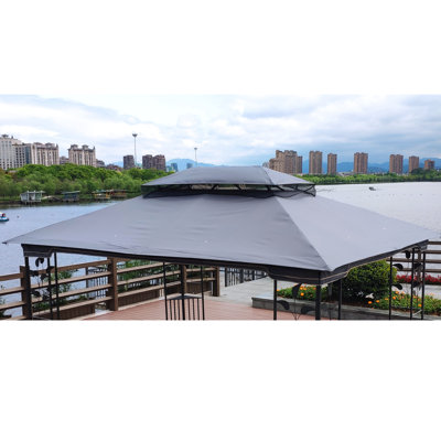 13X10 Ft Patio Double Roof Gazebo Cover Replacement - Gray, Top Canopy Gray , Water Repellent & Blocking