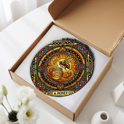 Panneau de vitrail en verre coloré H 7,8 po