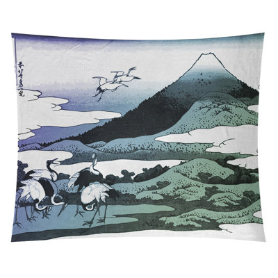 Japanese Cranes in Warm Tones Tapestry