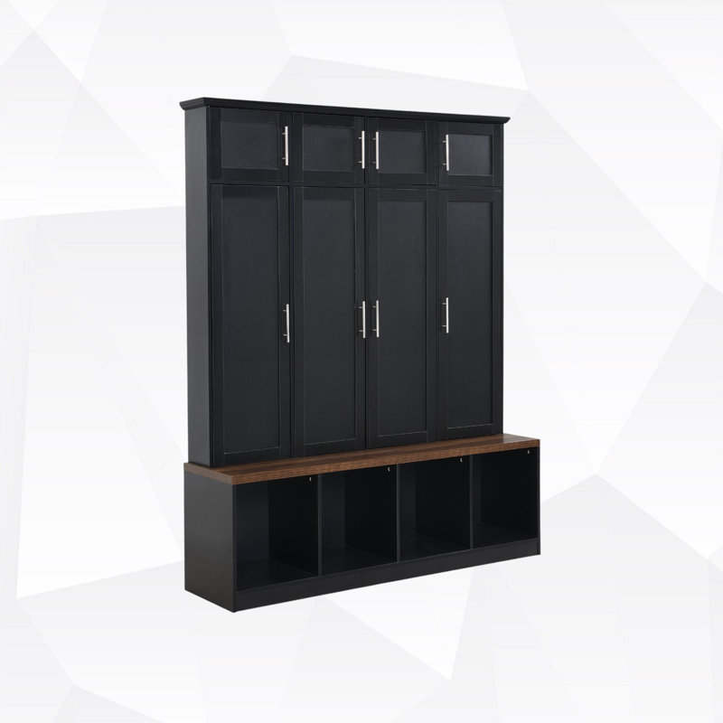 75"H Hall Tree with Open Storage,3-in-1 Hall Tree with Bench, Black