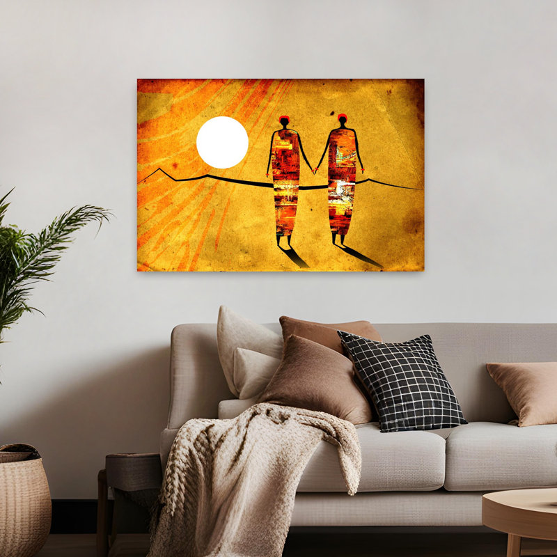 Art contemporain africain, paysage africain abstrait, 32" H x 48" W