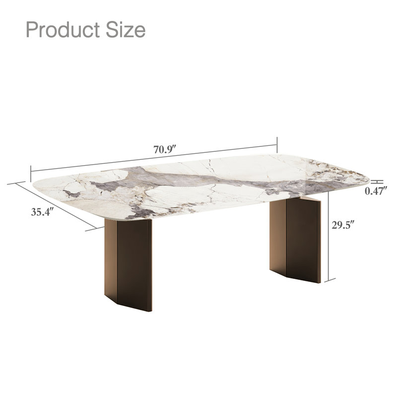 Deyana Modern Rectangular Sintered Stone Dining Table, 70.9" L x 35.4" W