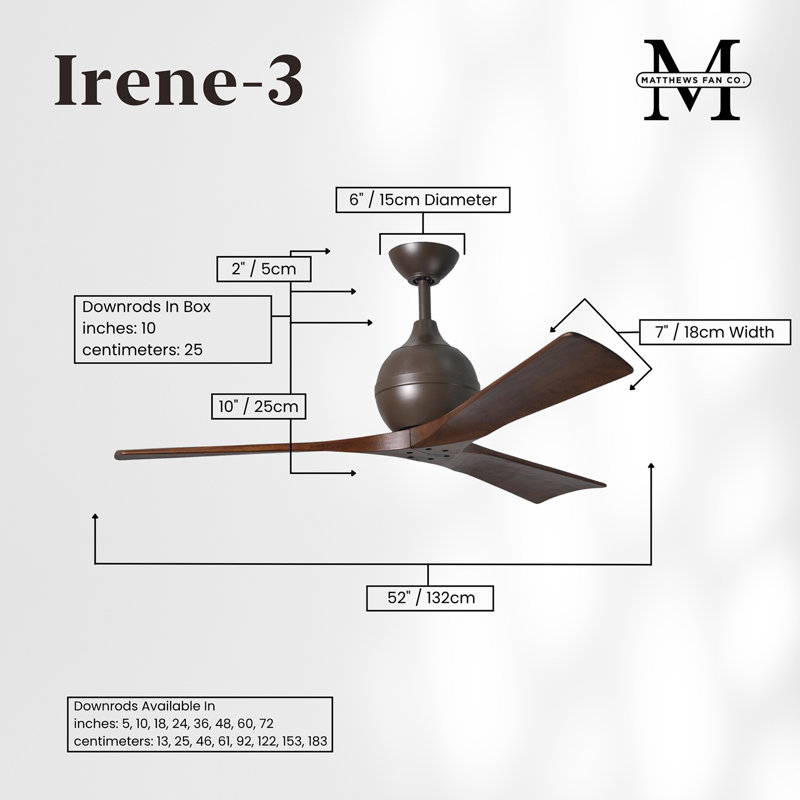 60" Irene Paddle 3 Blade Ceiling Fan, Textured Bronze, 52", Walnut Tone