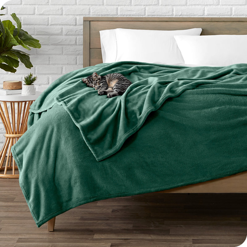 Forest Green Microplush Fleece Reversible Throw Blanket