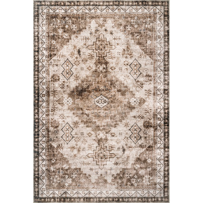  Jessamine Geometric Machine Washable Beige/Brown Area Rug