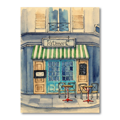Une petite boulangerie française sous un chapiteau rayé - peinture sur toile