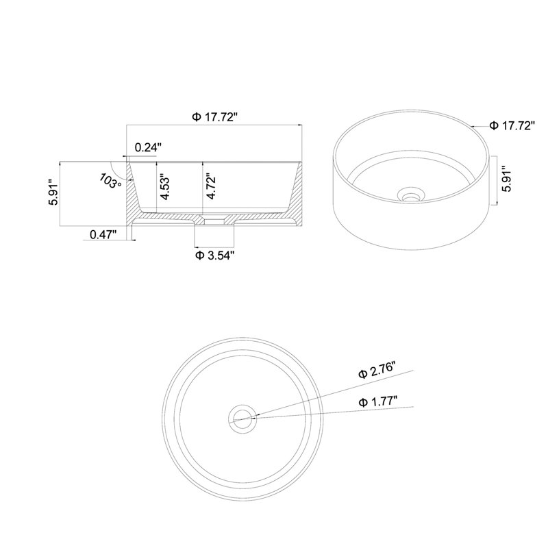 Évier vasque en résine blanc mat mat, 17,77 po x 17,77 po x 5,98 po, pour salle de bain de luxe, résine contemporaine à surface solide, 17,77 x 17,77 x 5,98, qualité de fabrication
