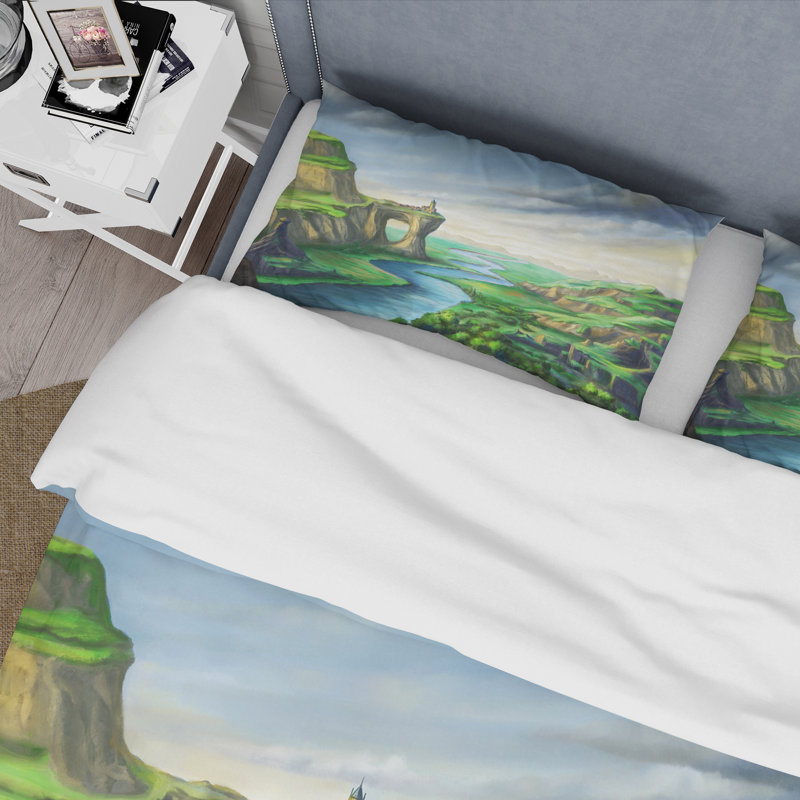 Ensemble de housse de couette Blue Fantasy Landscape, Housse de couette pour grand lit et 2 taies décor