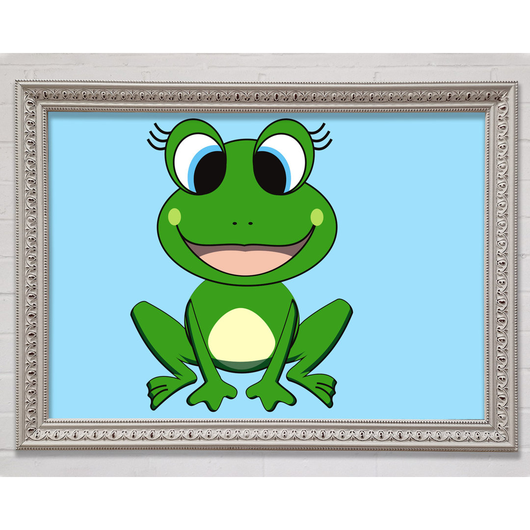 Gerahmtes Wandbild Happy Frog Ready To Leap in Hellblau