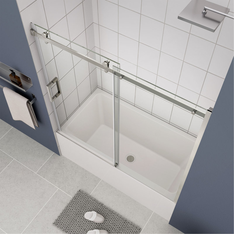 Bathtub Shower Door, Sliding Door, With 5/16" Tempered Glass And Polished Finish, Chrome