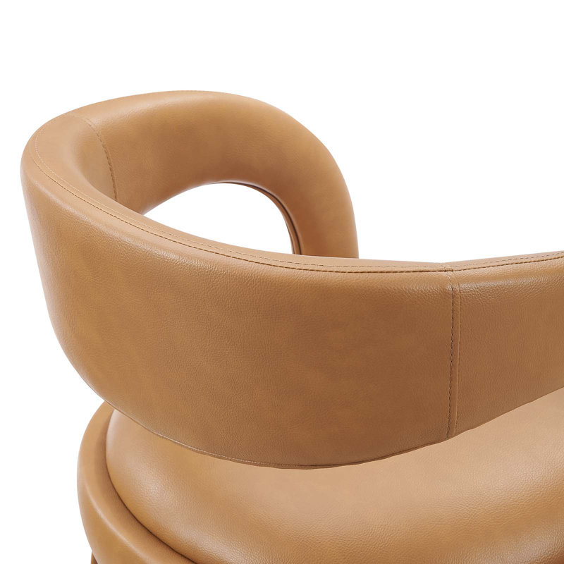 Tan Vegan Leather and Wood Counter Stool Set with Metal Footrest