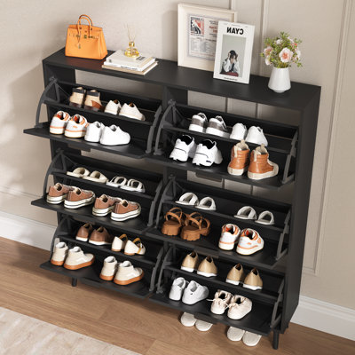 Armoire de rangement pour chaussures moderne à 3 niveaux avec 6 tiroirs rabattables, organisateur de chaussures autoportant 48 paires de l 47,2 po pour vestibule