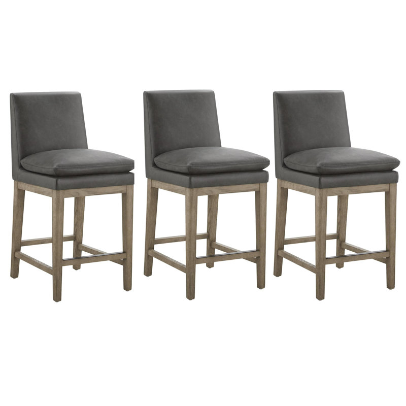 Tabouret de comptoir rembourré en cuir Bethea, 3, Ardoise Copley