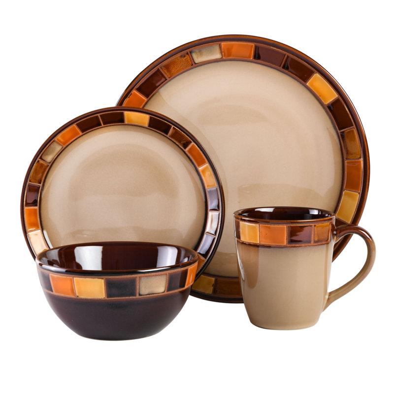 Casa Estebana Brown and Beige Ceramic Dinnerware Set, Service for 4