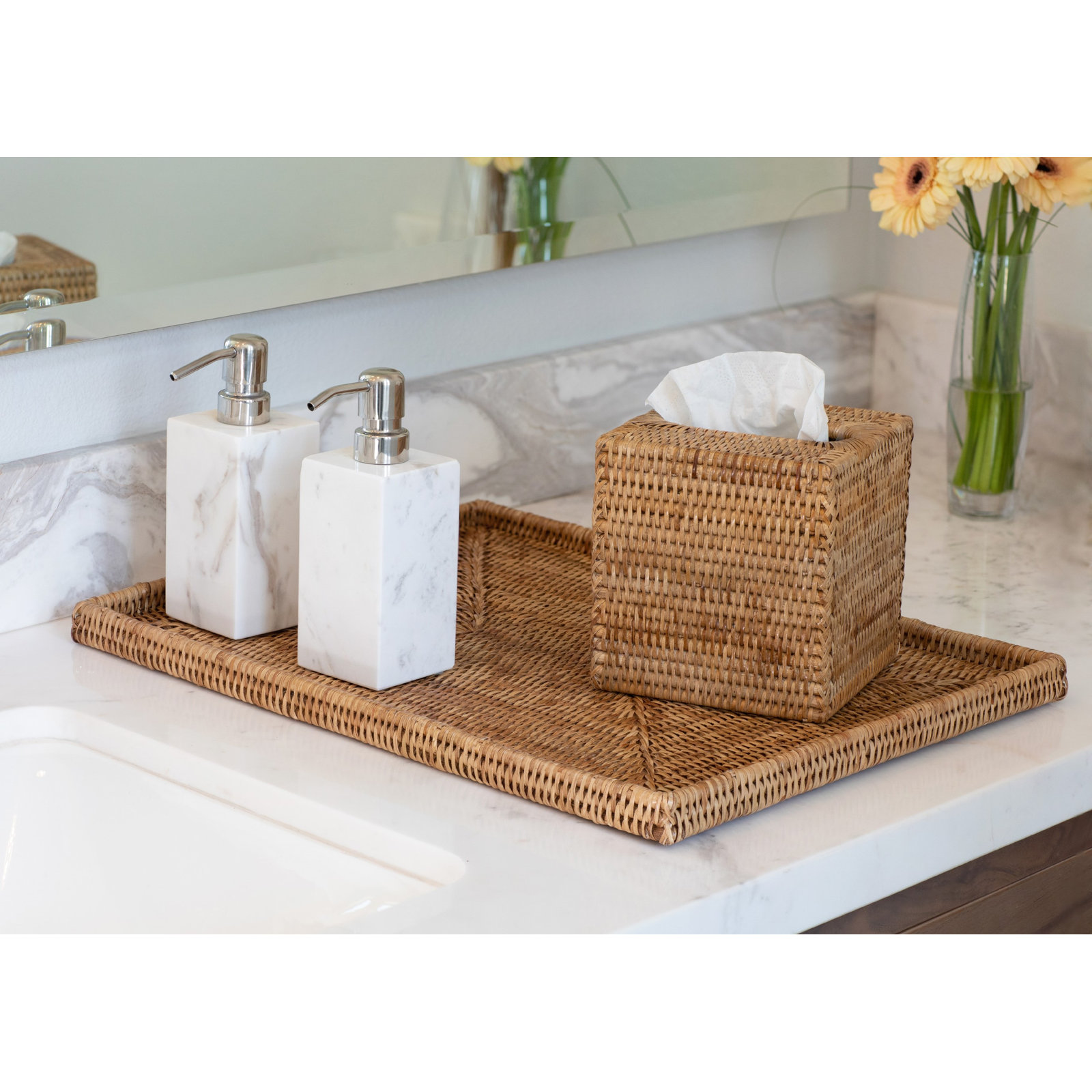 Rattan Flat Decorative Tray, Honey Brown
