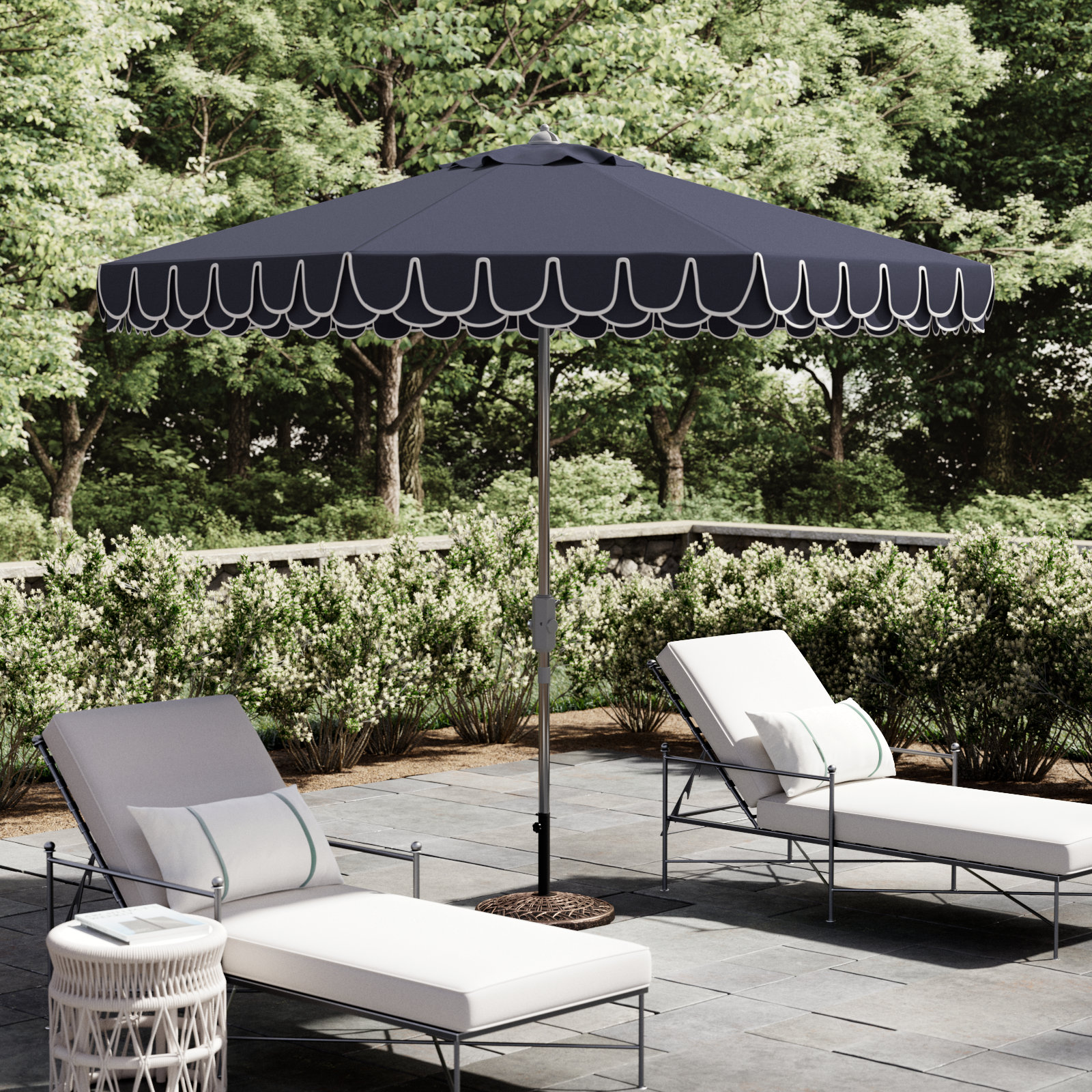 Iago Outdoor Umbrella, Navy/White, Chrome