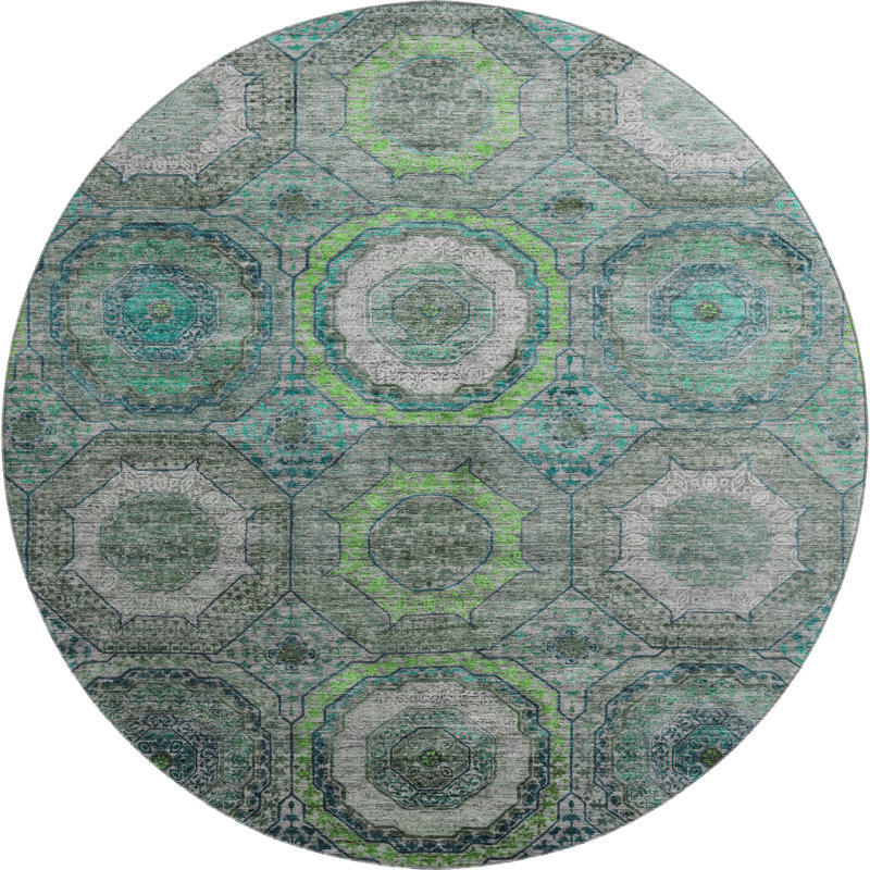 Premium Machine Washable Mayfield AMF2050 Panel Rug, 8' Round, Teal